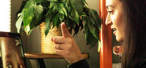 student performs eye exam remotely with patient on a video call