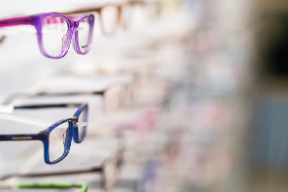 close up image of the eyewear frames wall display